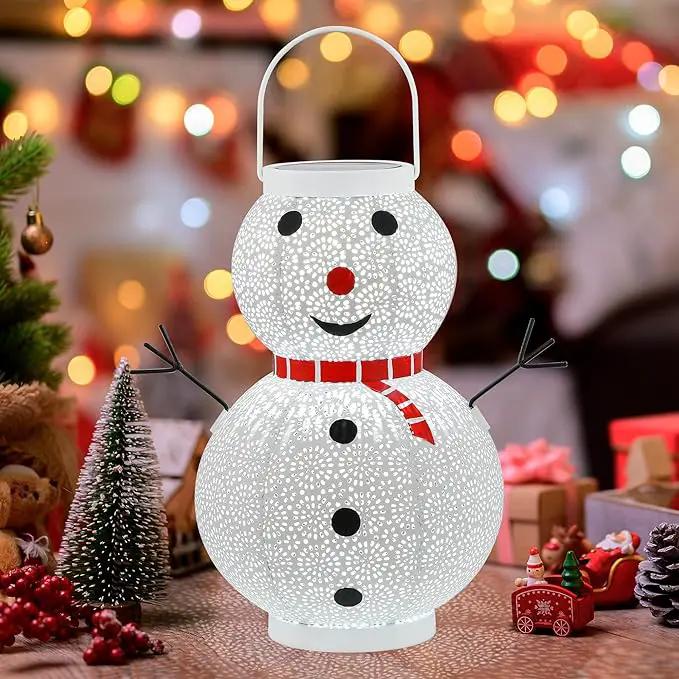 Christmas Decorations Snowman Solar Lantern - Snowman Solar Hanging Lantern Outdoor Waterproof , Metal Standing Solar Powered LED Lantern Decorative Lights for Outside Garden Yard Porch - White by GreenHaven Gardens