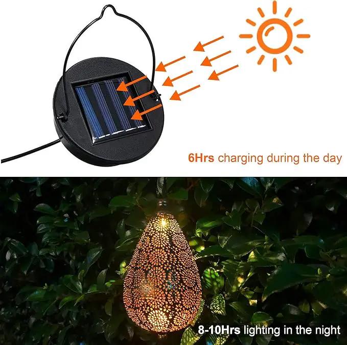 MAGGIFT 2 Pack Solar Hanging Lights, Solar Powered Decorative Retro Lantern with Handle, Warm White LED Christmas Garden Boho Flower Lights, Metal Drop Shape Waterproof Outdoor Yard Tree Fence Patio by GreenHaven Gardens