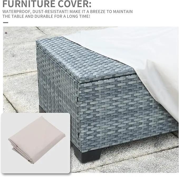Outdoor Storage Table Wicker Patio Coffee Table All-Weather Rattan Side Table with Waterproof Cover, Grey by GreenHaven Gardens