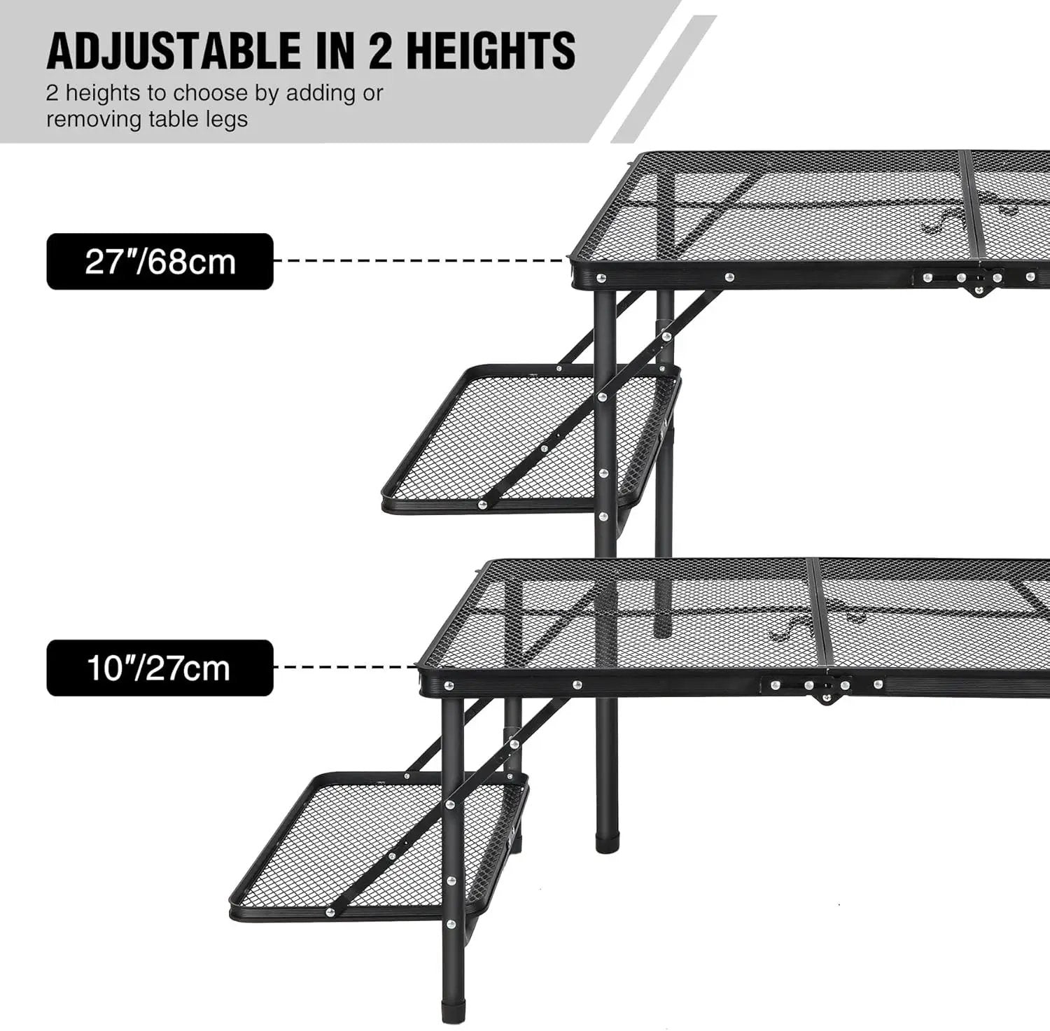 RedSwing Folding Grill Table with Extension Space, Adjustable Height Portable Large Stand Camp Table for Outdoor Indoor Camping Picnic BBQ, Black with Side Panels by GreenHaven Gardens