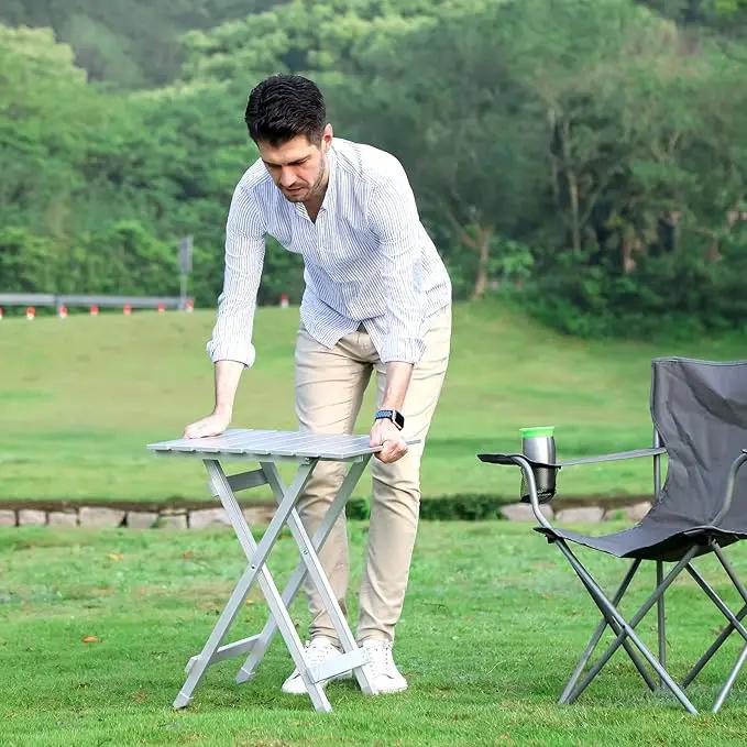 SUNNYFEEL Folding Camping Table - Lightweight Aluminum Portable Picnic Table, 18.5x18.5x24.5 Inch for Cooking, Beach, Hiking, Travel, Fishing, BBQ, Indoor Outdoor Small Foldable Camp Tables by GreenHaven Gardens