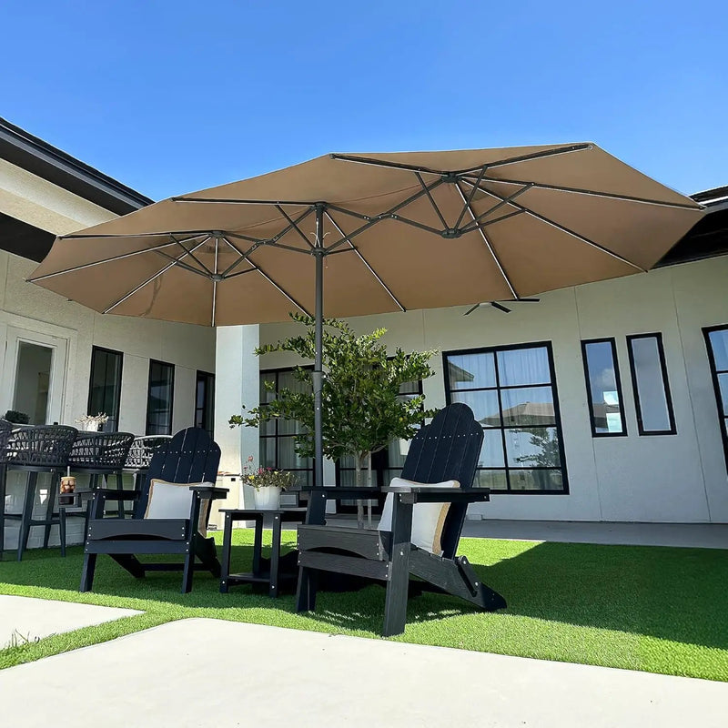 PURPLE LEAF 15ft Double-Side Patio Umbrella with Base and Solar Lights Outdoor Market Umbrella with Crank Handle Rectangle Umbrella for Backyard Pool Garden Deck, Taupe by GreenHaven Gardens