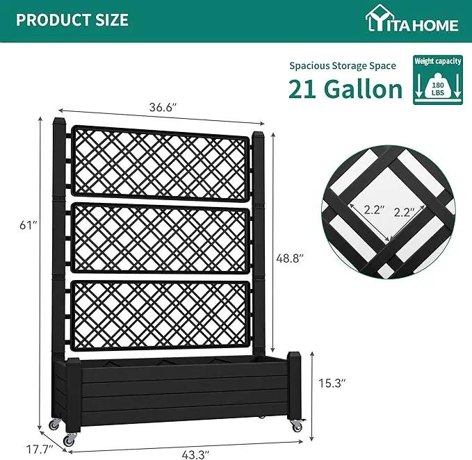 YITAHOME 43.3x17.7x61 in Planter Trellis Box with Wheels & Drain Plug, Outdoor Resin Raised Garden Bed for Climbing Plants, Large Weather-Resistant Design, Black by GreenHaven Gardens