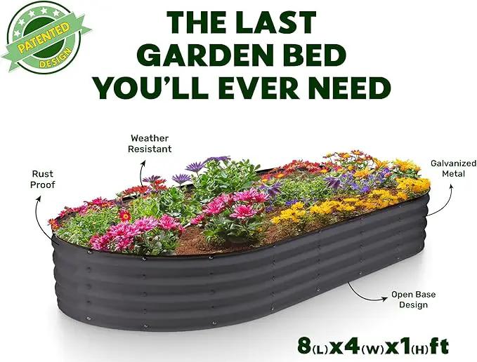 Galvanized Raised Garden Beds Outdoor // 8×4×1 ft Planter Raised Beds for Gardening, Vegetables, Flowers // Large Metal Garden Box // Patented Tool-Free Design (Gray) by GreenHaven Gardens