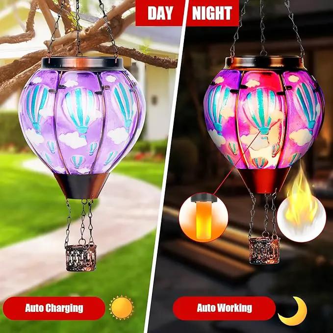 Solar Lantern Outdoor Waterproof, Hanging for Backyard Porch Patio Lawn Pathway Decor, Yard Decorations, Hot Air Balloon Garden Gifts, Cardinal-2, Sol-Purpl-Us2 by GreenHaven Gardens