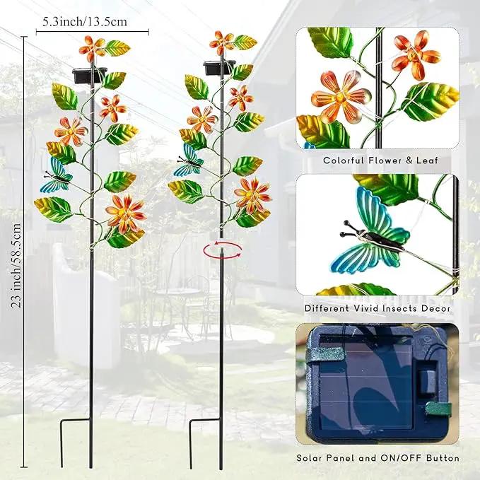 3 Pack Solar Garden Lights, Flower & Insect Metal Solar Stake Light, 23" H Outdoor Statues Figurine Lights for Garden Lawn Patio Yard Decoration by GreenHaven Gardens