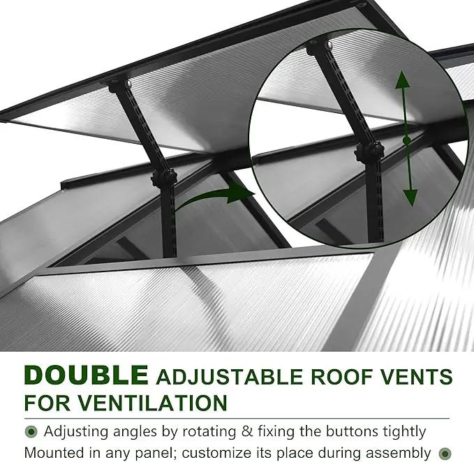 8x16 FT Polycarbonate Aluminum Greenhouse Kit, Outdoor Walk-in Green House with Adjustable Roof Vents and Lockable Door, Backyard Garden in Winter, Gray by GreenHaven Gardens