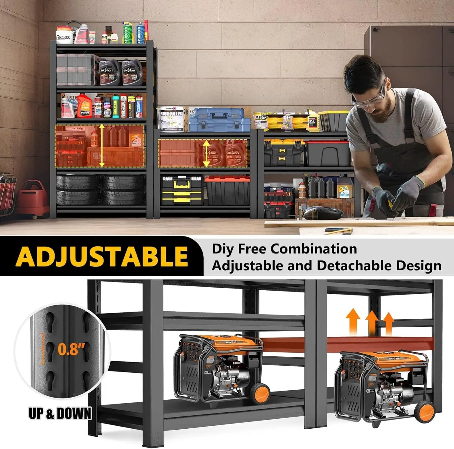 63" Heavy Duty Garage Shelving, 5-Tier Adjustable Storage Shelf, 2000lbs Capacity for Kitchen Garage Warehouse Organization by GreenHaven Gardens