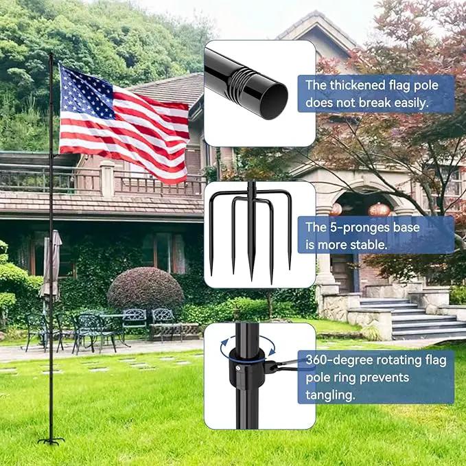 ZMTECH 10 FT Flag Pole in Ground, Heavy Duty Flag Pole Holder for Outside House with 5 Pronges Base, Extra Thick Flag Pole Kit for Yard Outdoor Garden Decor Residential Commerical(1 Pack,without Flag) by GreenHaven Gardens