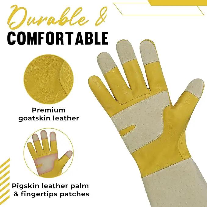 HANDLANDY Rose Pruning Gardening Gloves for Men Women, Thorn Proof Forearm Protection Leather Garden Gloves, Gardening Gifts for Gardeners (Yellow- goatskin, Medium (Pack of 1)) by GreenHaven Gardens