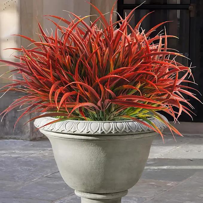 Uieke 12 Bundles Artificial Outdoor Plants UV Resistant Fake Grass Plants Faux Plastic Plants Greenery Shrubs for Home Garden Pathway Window Box Front Porch Cemetery Fall Decor, Autumn Red by GreenHaven Gardens