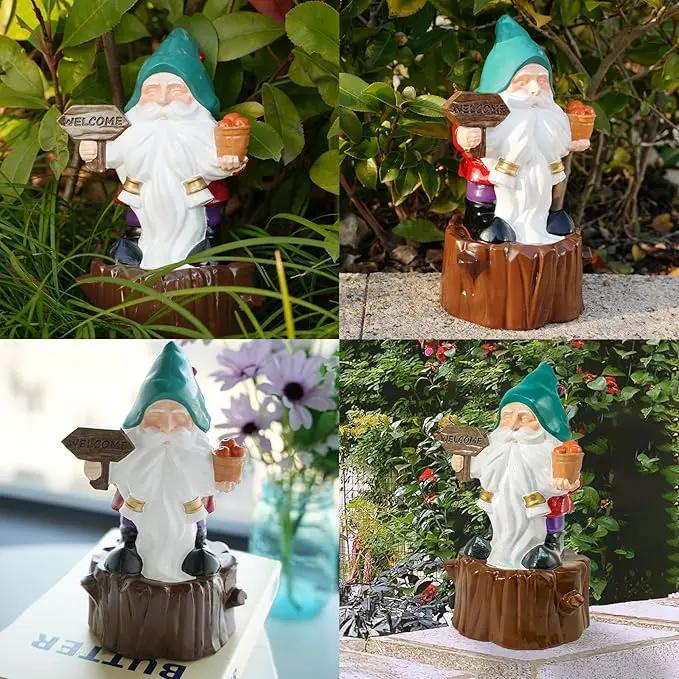 Bbiamsleep 8 Inch Garden Gnome Statue Resin Gnome Figurine with Welcome Sign Outdoor Garden Gnome with Tree Stump Gnome Lawn Statue for Indoor Outdoor Home Patio Yard Lawn Fairy Garden Decor by GreenHaven Gardens