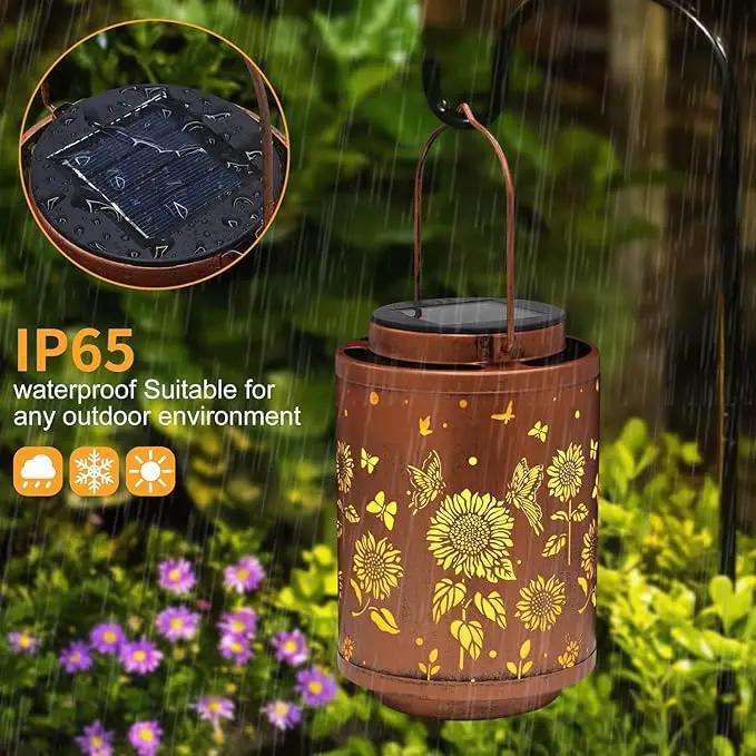 Solar Outdoor Hanging Waterproof Lantern Butterflies Garden Decor LED Light Solar Metal Lantern Gifts for Girl Women Solar Decoration for Patio Pathway Yard, Gold, T-DL-204 by GreenHaven Gardens