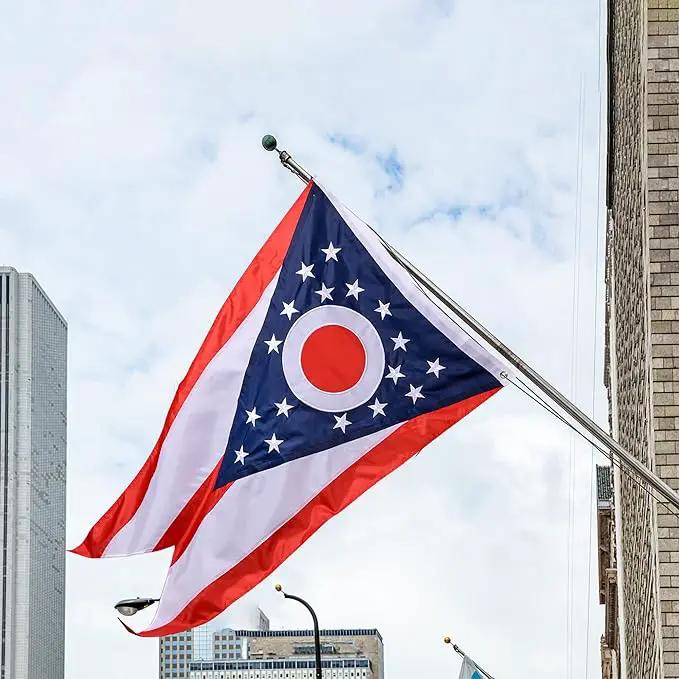 Ohio State Flag 5x8 Ft, Deluxe Embroidered Heavy Duty Polyester Durable OH Outside Flags, Indoor/Outdoor, Sewn Stripes and Brass Grommets by GreenHaven Gardens
