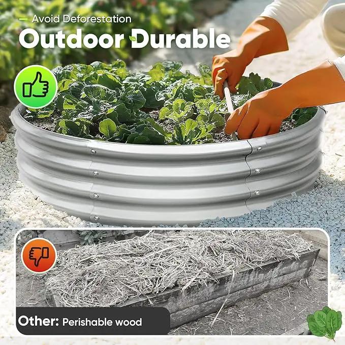 KING BIRD Raised Garden Bed Galvanized Round Planter Box Outdoor for Gardening, Plants, Vegetables, Flowers, Silver, 47x47x12 in by GreenHaven Gardens