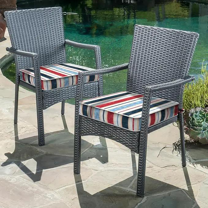 LVTXIII Patio Chair Cushions 19"x19"x3", Water-Repellent Outdoor Seat Cushions for Patio Furniture, Square Chair Pads with Ties for Home Garden Decoration, Set of 2, Stripe Red Blue by GreenHaven Gardens