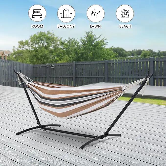 Double Hammock with Stand Included 450lb Capacity Space Saving Steel Stand,Premium Carry Bag Included,Suit for Outside,Indoor,Yard,Camping(Coffee). by GreenHaven Gardens