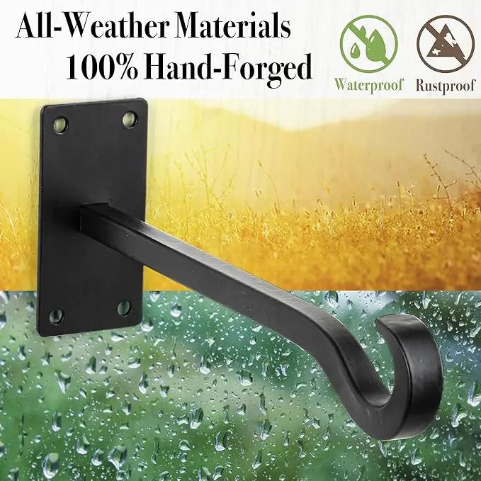 Qiang Ni Bird Feeder Hanger: 8-Inch Wall-Mounted Plant Bracket Outdoor - 2 Pieces Black Plant Hooks for Hanging Flower Baskets by GreenHaven Gardens