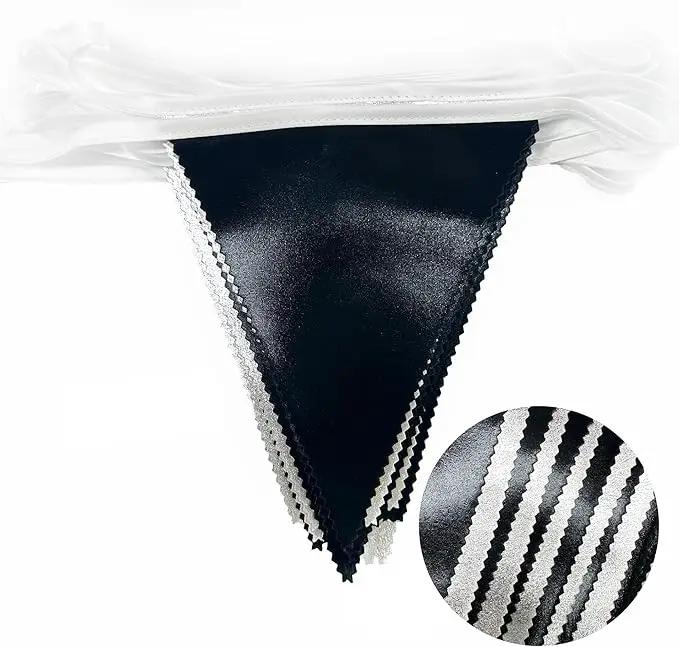 Black and Silver Party Decorations Triangle Pennant Banner Flag Metallic Fabric Bunting Garland for Birthday Graduation Retirement Wedding Bachelorette Bridal Shower Engagement Disco Party Supplies by GreenHaven Gardens