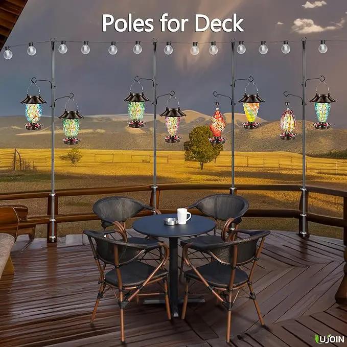 3-in-1 String Light Pole for Outside (2 Pack), Each Pack Includes 2 Hooks, 1 Solar LED Light Board & 1 Party Flag, Heavy Duty Stand for Deck, Patio, Backyard, Wedding by GreenHaven Gardens