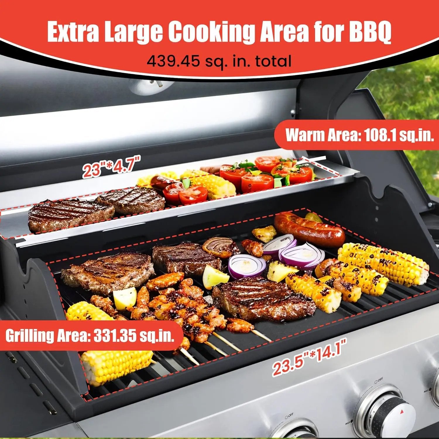 HYCHIKA 4-Burner Propane Grill with Sear & Side Burner, 46790 BTU Gas Grill with Griddle Pan & Enameled Cast Iron Grates, BBQ Grill with 439 Sq. In. Grilling Area for Outdoor, Patio, Backyard Babecue by GreenHaven Gardens