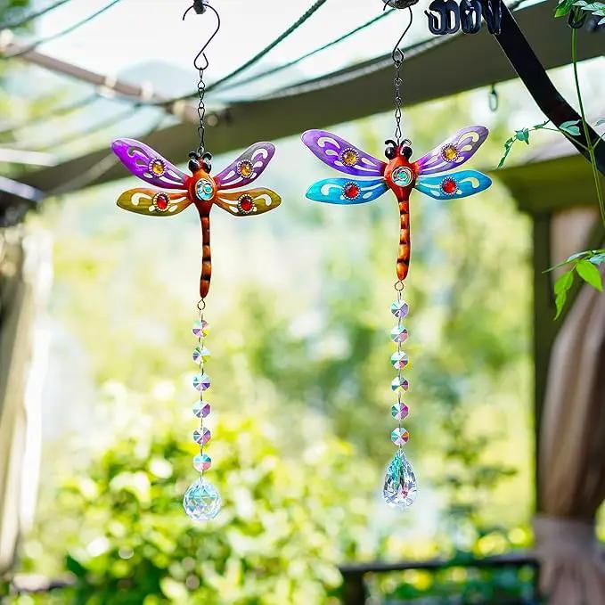 Crystal Dragonfly Suncatchers for Christmas, 2 Pack Dragonfly Sun Catcher for Windows Hanging, Stained Glass Dragonfly Ornament for Outdoor Home Decor by GreenHaven Gardens