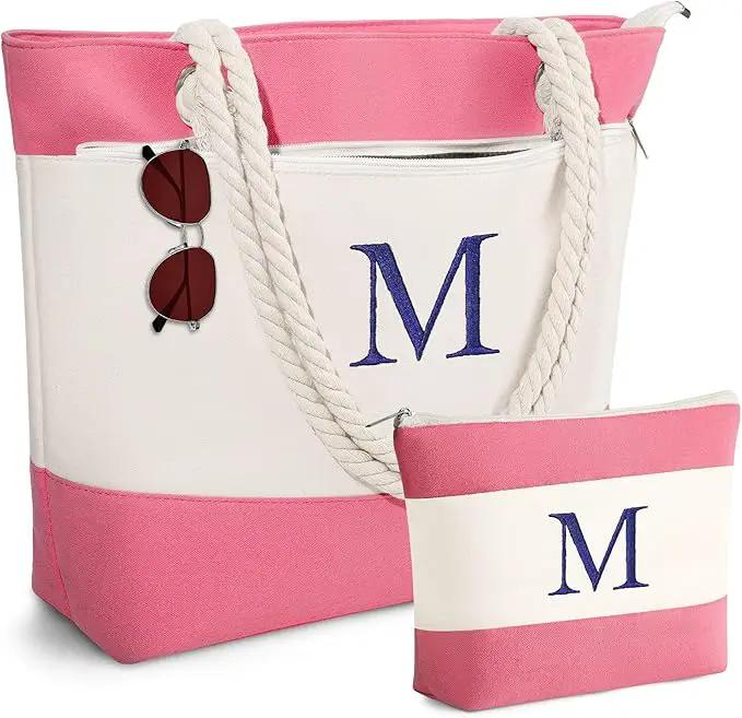 YOOLIFE Beach Bags for Women - Initial Tote Waterproof Bag with Makeup Bag, Mothers Day Gifts for Women Mom Friend Birthday by GreenHaven Gardens