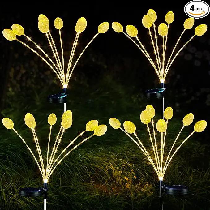 WBao Solar Easter Decorations Outdoor, 4 Packs Easter Egg Pathway Lights with Stainless Steel Stakes, 2 Modes, Waterproof, Growing Stem Easter Egg Lights for Garden Patio Yard Easter Décor, WarmWhite by GreenHaven Gardens