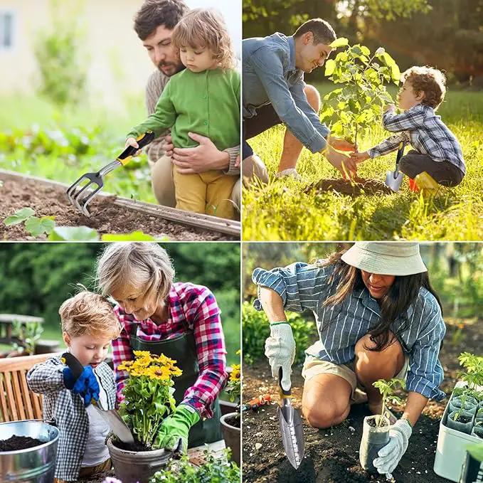 5 Pcs Gardening Tools Set with Heavy Duty Cast-Aluminium Heads and Non-Slip Rubber Grip, Including Transplanting Spade, Trowel, Cultivator, Pruner and Gardening Gloves, Great Gift for Woman by GreenHaven Gardens