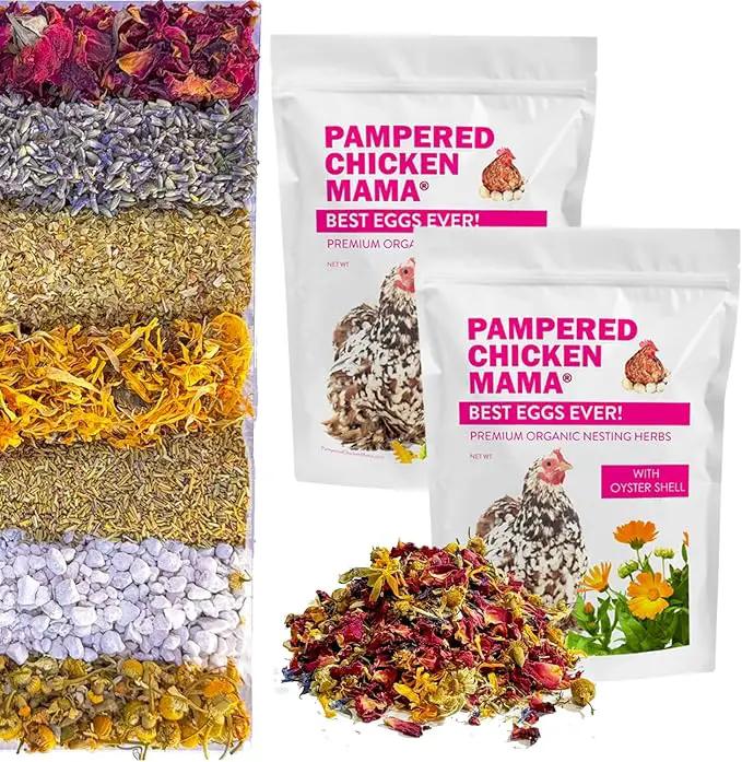 Pampered Chicken Mama Best Eggs Ever! Nesting Herbs for Chickens (2 Pounds Total) for Chicken Nesting Boxes Calcium Supplement for Chickens | Chicken Feed Supplies, Hen Treats for Coops (2 Bags) by GreenHaven Gardens
