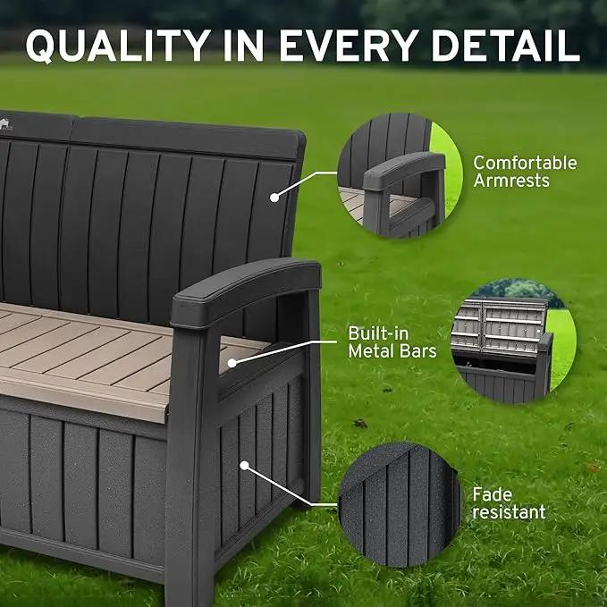 EconoHome 3 Seat Outdoor Storage Bench - 90 Gallon Capacity - Weatherproof Resin Bench for Patio, Porch, Garden, Yard, Pool Area - Furniture for Pool Accessories, Gardening Tools, Toys by GreenHaven Gardens