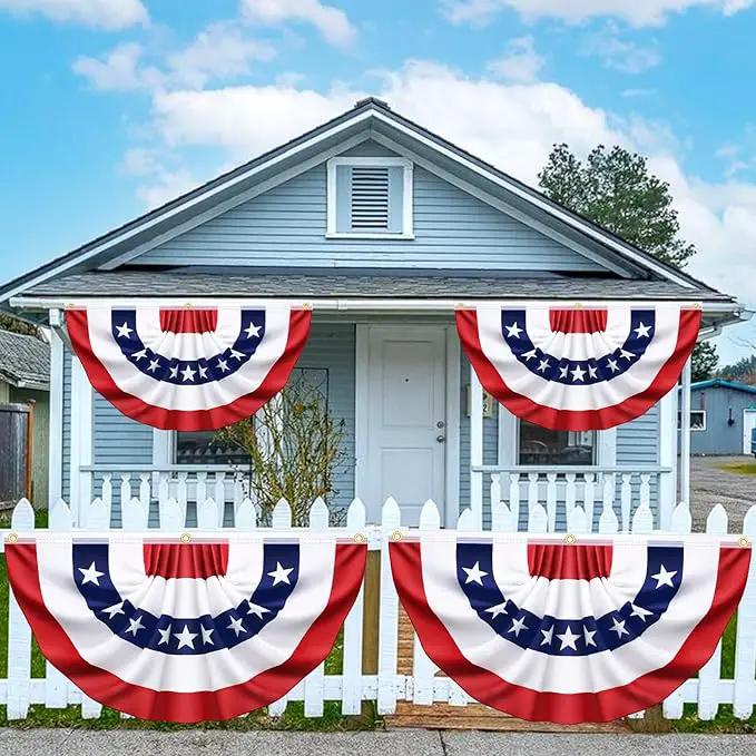 3x6 Ft 3 Pack American Pleated Fan Flag, Patriotic Half Fan Banner American Flag Decoration Bunting for Outside Red White and Blue Decor Independence Day Memorial Day 4th of july Decorations by GreenHaven Gardens