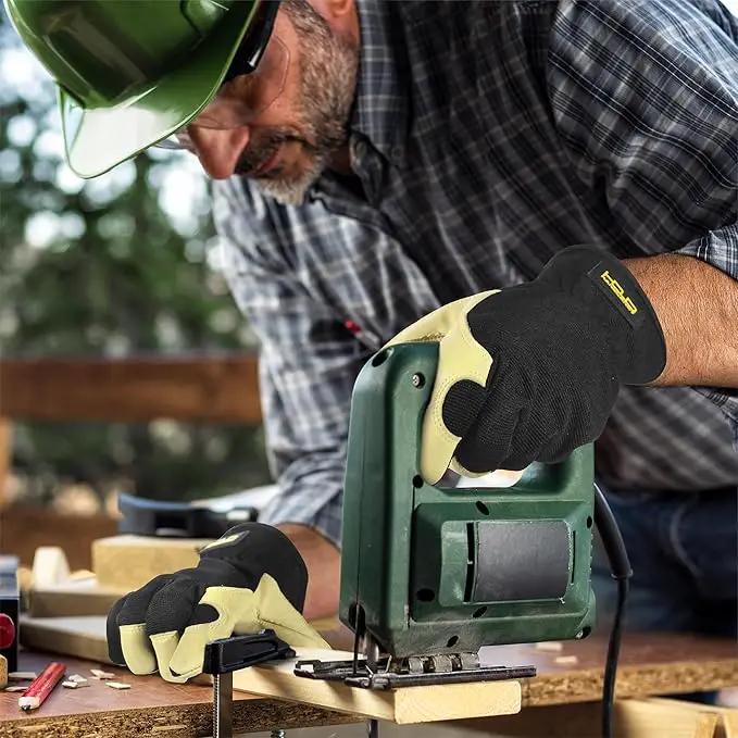 HANDLANDY Leather Work Gloves for Men & Women, Reinforced Durable Garden Gloves, Cowhide Working Glove for Gardening by GreenHaven Gardens