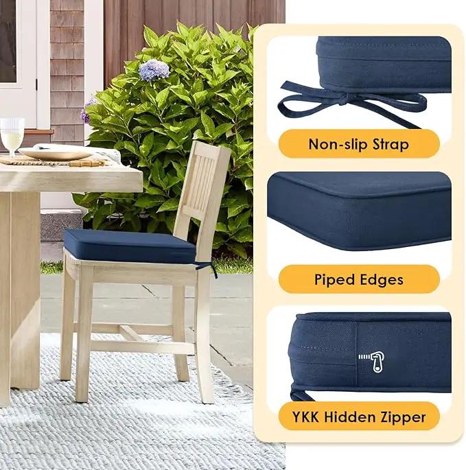 Outdoor Sunbrella Square Corner Seat Cushion, 19"x19"x3", Set of 4, Non Slip Seat Cushion Pads with Removable Cover for Patio Furniture, Garden Yard Lawn, Specrtum Indigo by GreenHaven Gardens