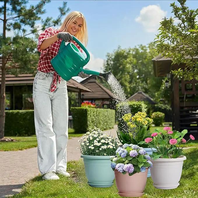5 Packs 12 inch Flower Pots + Saucer, Planters for Indoor & Outdoor Plants with Drainage Holes | Plastic Flower Pots, Large Planter (White, 12 inch) by GreenHaven Gardens