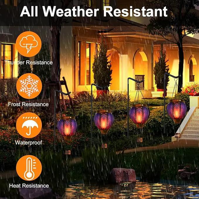 Hot Air Balloon Solar Lantern with Flickering Flame Hanging Solar Lights Outdoor Waterproof Lanterns for Garden Patio Yard Party Decoration Blue&Pink by GreenHaven Gardens