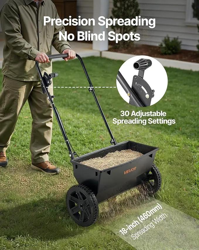 VEVOR Broadcast Spreader, 50LBS Capacity, Walk-Behind Push Spreader, 18 in Spreading Width, 8 in All Terrain Pneumatic Tires, Lawn Spreaders with Hopper Grate, for Seed, Fertilizer, Ice Melt by GreenHaven Gardens