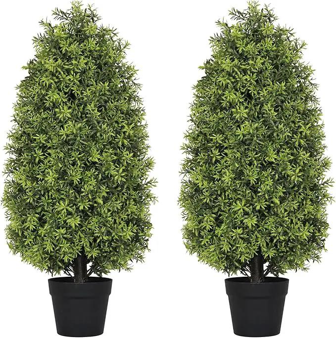 3ft Artificial Boxwood Topiary Trees (Set of 2) - UV Resistant Faux Plants for Outdoor/Indoor, Realistic 36in Fake Bushes and Shrubs for Front Porch, Planter, Patio - Low Maintenance & Evergreen by GreenHaven Gardens