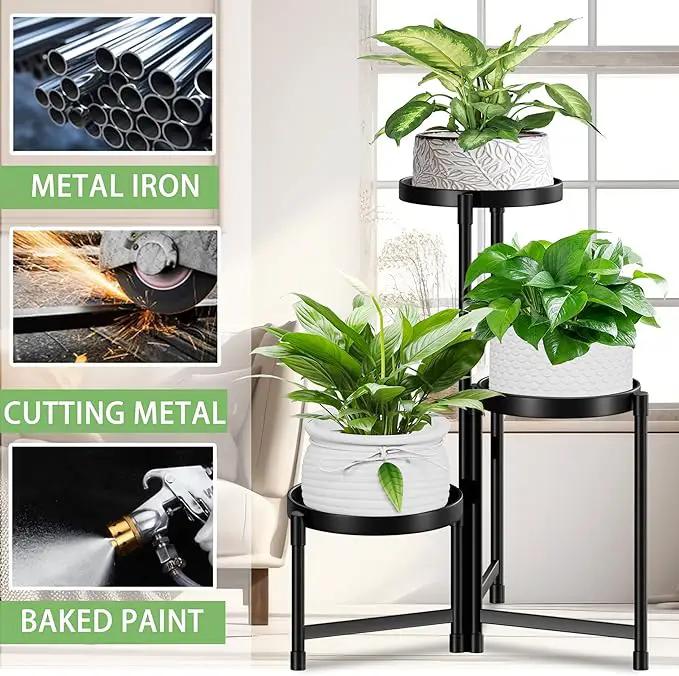 Plant Stand indoor outdoor - 3 Tier black Tall Metal Flower Pot Holder Potted Display Rack - Heavy Duty Corner Plant Shelf for Patio Garden Balcony Living Room Bedroom by GreenHaven Gardens