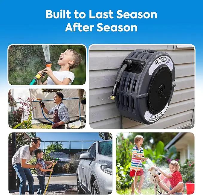 Macnaught Retractable Garden Hose Reel, 60 Ft Water Hose Reel Heavy Duty Retractable Hose with Metal 180° Swivel Rotation Bracket for Wall Mount - Gray by GreenHaven Gardens