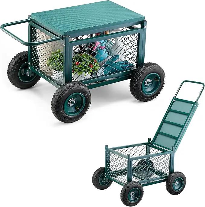 VEVOR Rolling Garden Cart with Seat, Metal Rolling Garden Work Seat with Wheels, Supports up to 400 LBS, Heavy Duty Gardening Cart Scooter, Outdoor Wagon & Stool on Wheels for Lawn, Patio, Backyard by GreenHaven Gardens