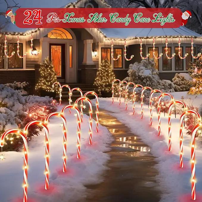 WdtPro Outdoor Christmas Decoration, 24 Pack 56FT Solar Powered 144 LED Bright Christmas Candy Cane Pathway Lights with Stakes, 10 Modes Waterproof Christmas Lights Outside Decorations for Yard Garden by GreenHaven Gardens