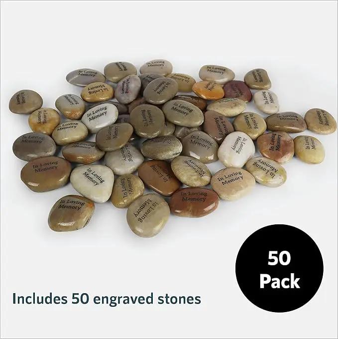 50 Memorial Stones - Inspirational River Rocks Engraved with in Loving Memory - Celebration of Life Decorations - Recuerdos de Difuntos para DAR En UNA Misa by GreenHaven Gardens