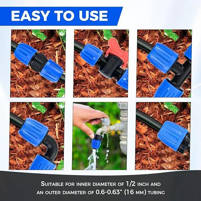 Drip Irrigation Fittings Kit for 1/2 Inch Tubing, 24 PCS 1/2" ID x 0.6-0.63" OD 16 mm Drip Anti-drop Barbed Locked Nut Connectors - 5 Tees, 5 Couplings, 2 Switch Valves, 5 End Cap, 5 Elbows, 2 Adapter by GreenHaven Gardens