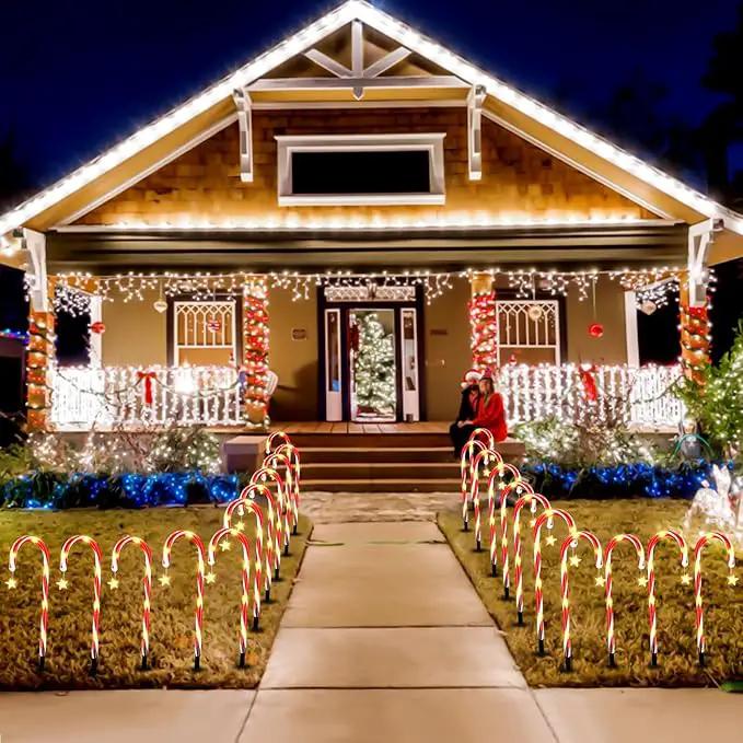 2 Set 24 Pack Upgraded Solar Christmas Candy Cane Lights, 18.6 Inch 144LED Outdoor Pathway Stake Lights with 8 Modes, Solar Candy Cane Lights for Decor Lighting Walkway Yard Garden Xmas Decorations by GreenHaven Gardens
