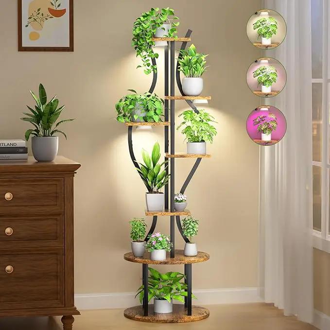 Plant Stand Indoor with Grow Lights, 7 Tier Tall Metal Plant Shelf for Multiple Plants, 55″ Lighted Plants Shelves Corner Flower Holder, Vase Shape Plant Display Rack for Home Living Room Patio by GreenHaven Gardens