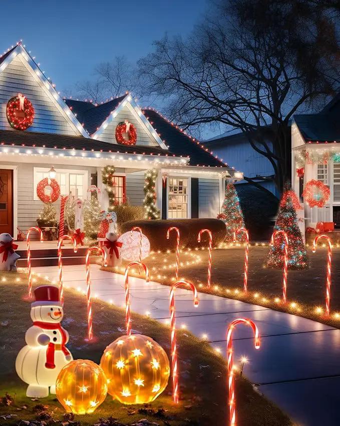 Luditek 24.5 inch Christmas Candy Cane Pathway Markers Set of 12 Christmas Outdoor Outside Decorations Lights 8 Blinking Modes Indoor Holiday Xmas Yard Patio Garden Walkway Decor by GreenHaven Gardens