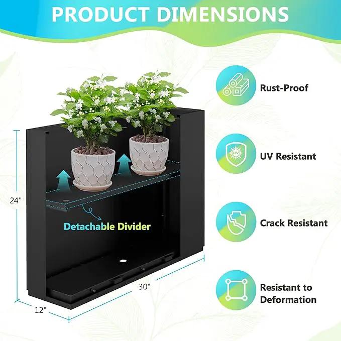 FENCY Metal Planter Box, Large Rectangular Planters for Outdoor Plants, Outdoor Tall Planters with Drainage Holes, Black Metal Planters (30" L x 12" W x 24" H) by GreenHaven Gardens