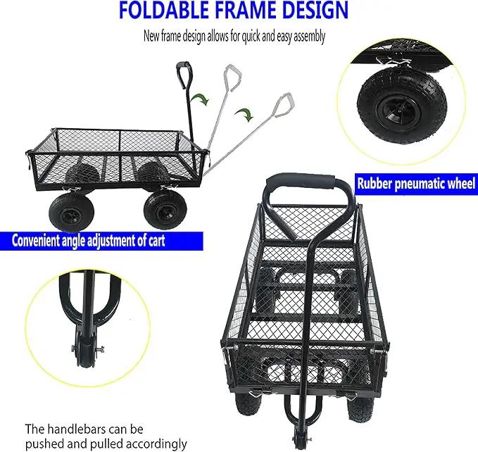 400 Lbs Capacity Mesh Steel Garden Cart Folding Utility Wagon with Removable Sides Multi-Purpose by GreenHaven Gardens