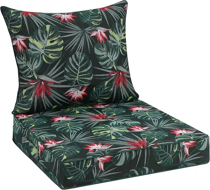 Favoyard Outdoor Seat Cushion 22 x 22 x 3 in Waterproof Pattern Fade Resistant Cover Removable Patio Furniture Cushions Deep Seat & Back Cushion Set with Adjustable Straps for Patio Chair Sofa Couch by GreenHaven Gardens